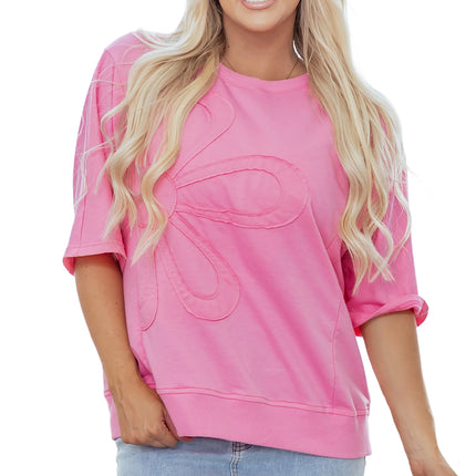 Sachet Pink Floral Patched Half Sleeve Tunic Top