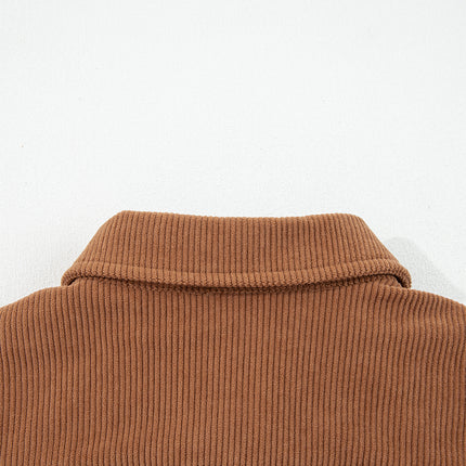 Cinnamon Fleece Lined Buttoned Flap Pockets Corduroy Jacket