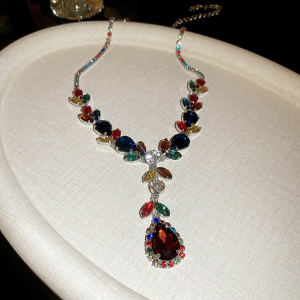 Leaf Zircon Waterdrop Earring And Necklace Set