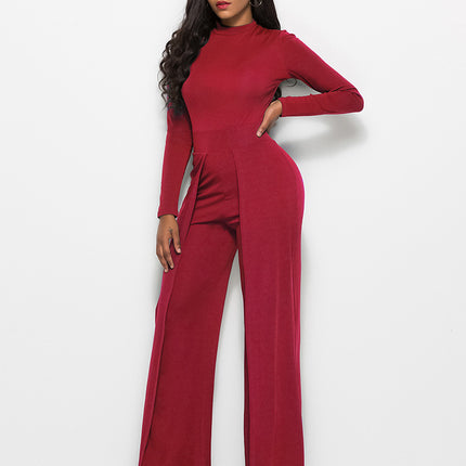 Round Neck Long Sleeve Wide Leg Jumpsuit