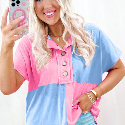 Myosotis Two Tone Half Buttons Collared T Shirt