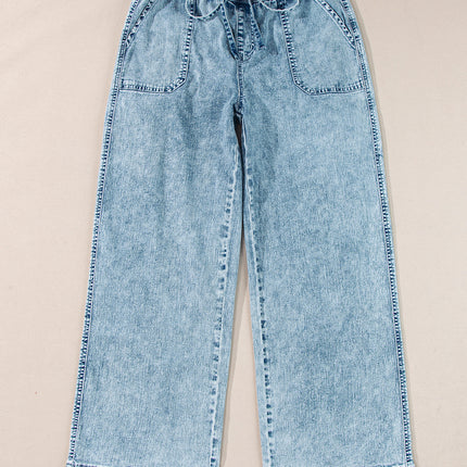Myosotis Mineral Wash Drawstring Elastic Waistband Loose Straight Denim Pants