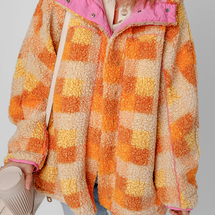 Orange Checkered Sherpa Hooded Jacket