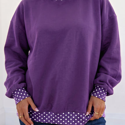 Orange Polka Dot Patchwork Round Neck Plus Size Sweatshirt
