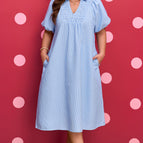 Sky Blue Stripe / 1X / 65%Polyester+35%Cotton