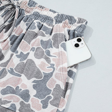 Khaki Camouflage Print Patch Pockets Ankle-Length Plus Size Pants