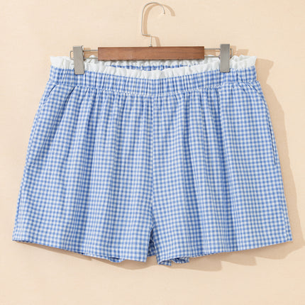 Pink Contrast Trim Plaid Print Plus Size Shorts