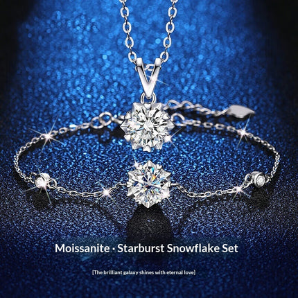 Sterling Silver Snowflake Moissanite Necklace Set For Women