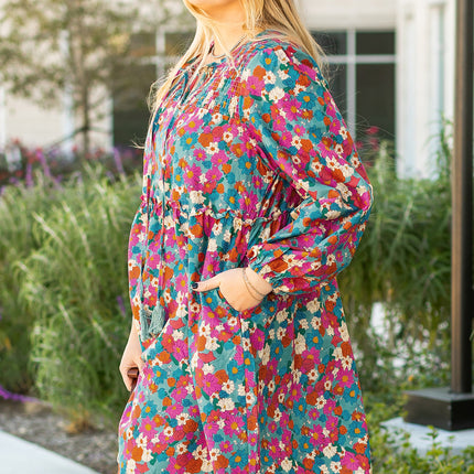 Sky Blue Plus Size Floral Print Shirred Ruffle Tiered Mini Dress