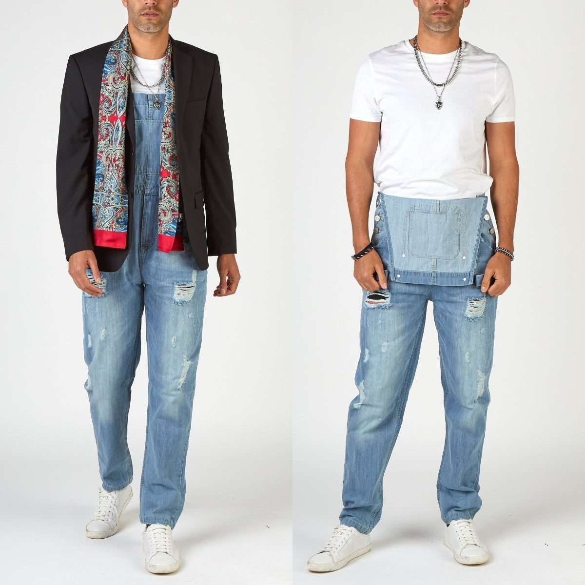 Ripped Suspender Pants High Waist Men's Jeans