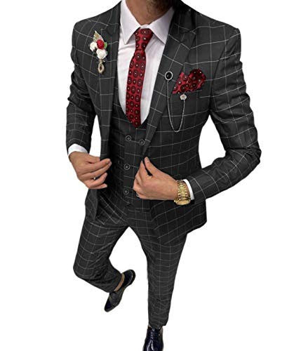 Men's Simple Versatile Lattice Suit Three-piece Suit