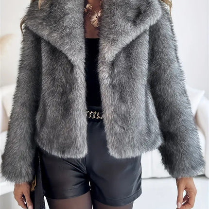 Gradient Dyed Pointed Lapel Long Sleeve Artificial Fur Coat