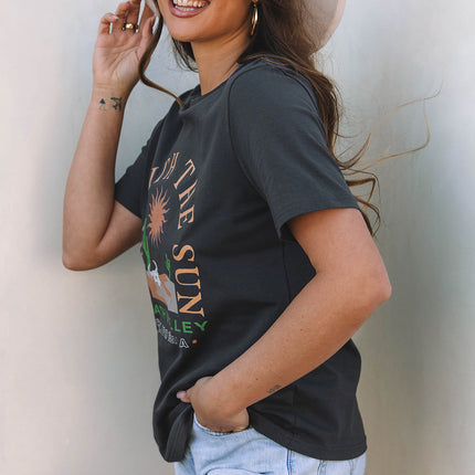 Dark Grey RISE WITH THE SUN Western Fashion Graphic Tee