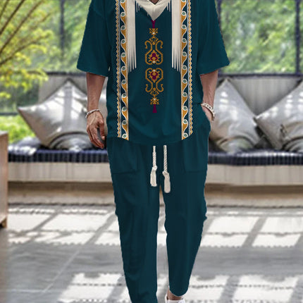Cropped Sleeves V-neck Trousers Suit