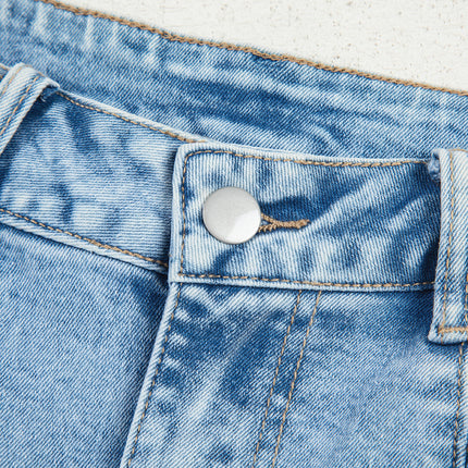 Beau Blue Flower Patched Light Wash Cropped High Waist Jeans