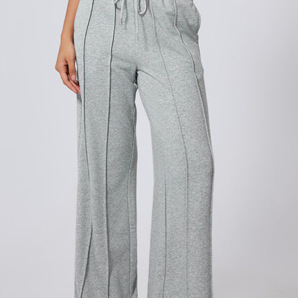 Gray Seamed Drawstring High Waist Wide Leg Sweatpants