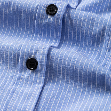 Sky Blue Stripe Roll-tab Sleeve Pocketed Long Shirt