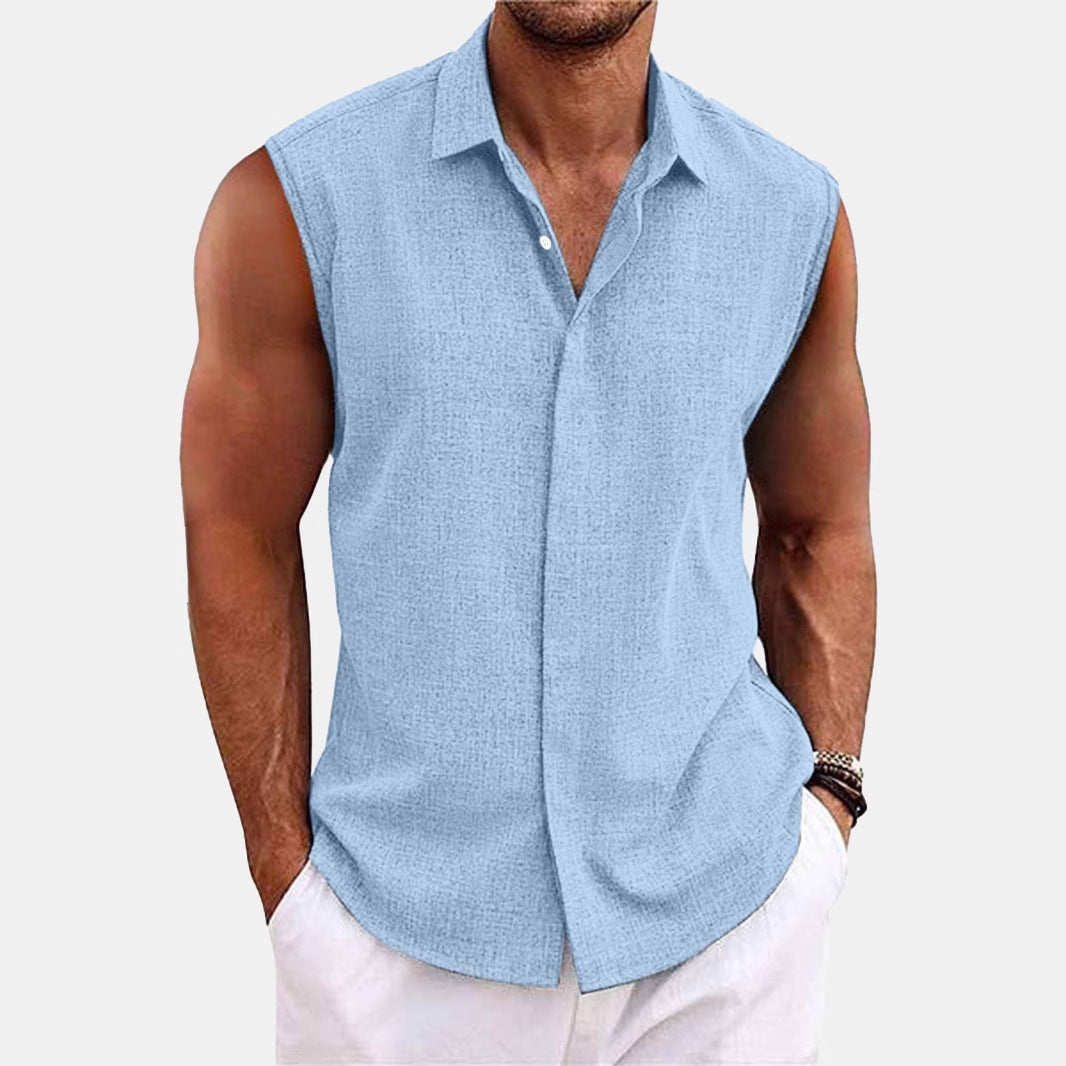 Lapel Beach Sleeveless Shirt