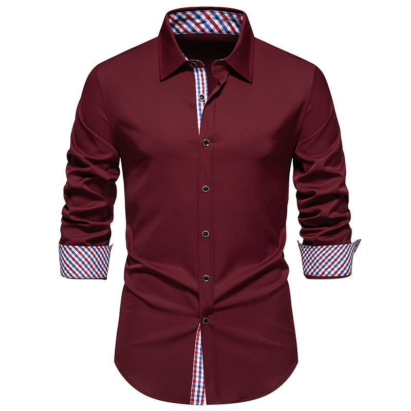 Men's Fashion Loose Plaid Stitching Casual Long-sleeved Shirt