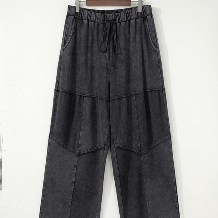 Black Plus Size Mineral Wash Exposed Seam Patchwork Drawstring Loose Pants