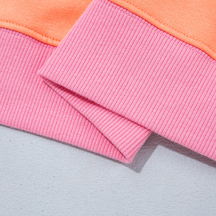 Grapefruit Orange Contrast Polka Dot Slogan Graphic Color Block Mock Neck Plus Sweatshirt