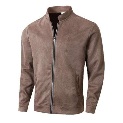 Men's Jacket Slim Fit Round Neck Long Sleeves Stand Collar Cardigan