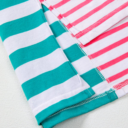 Pink Stripe Mixed Pattern Patchwork Uneven Hem Loose Tee