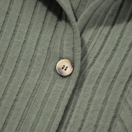 Mist Green Thermal Ribbed Texture Drop Shoulder Button Up Shacket