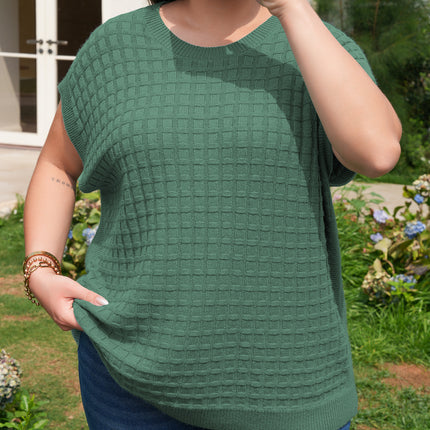 Mist Green Plus Size Solid Color Textured Knit Short Sleeve Sweater