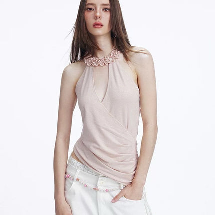 Women's Fashionable Sexy Glittery Knitted Halterneck Tank Top