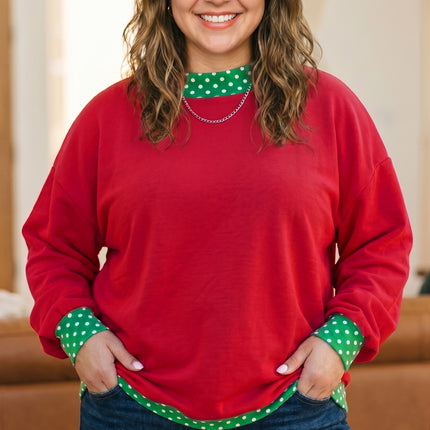 Orange Polka Dot Patchwork Round Neck Plus Size Sweatshirt