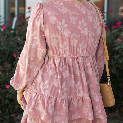 Peach Blossom Floral Surplice V Neck Tiered Ruffled Plus Size Dress