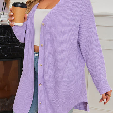 Orchid Petal Plus Size Waffle Knit Button Front Cardigan
