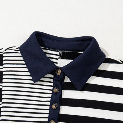 Black Stripe Half Placket Polo T Shirt Dress
