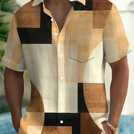 Classic Retro Geometric Contrast Color Square 3D Printed Shirt