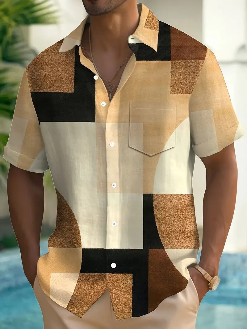 Classic Retro Geometric Contrast Color Square 3D Printed Shirt