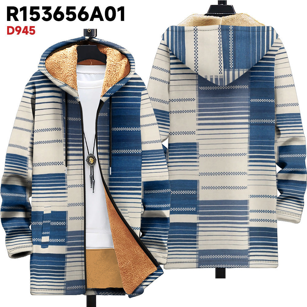 Men's Multicolor Pattern Zipper Hooded Cardigan