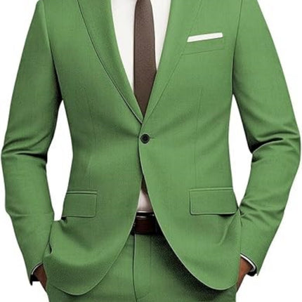 Men's Versatile Solid Color Business Jacket Long Pants Set