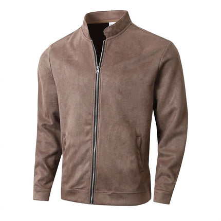 Men's Jacket Slim Fit Round Neck Long Sleeves Stand Collar Cardigan