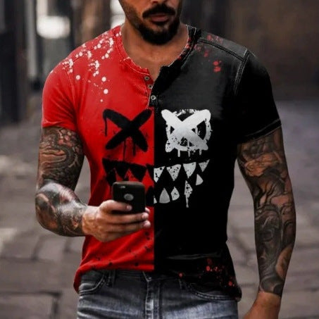 3D Printing Fashion Simple Lapel Button Men's Short Sleeve