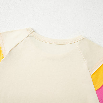 White Color Block Stitched Sleeve Loose T Shirt