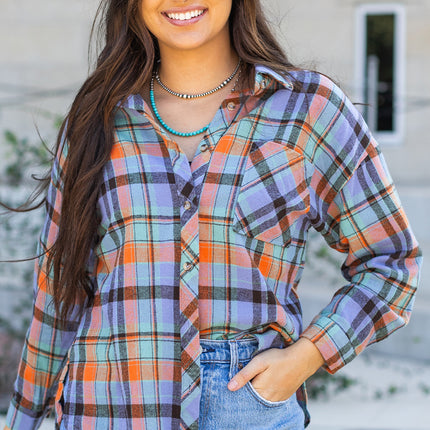 Orange Plaid Print Loose Vintage Shirt