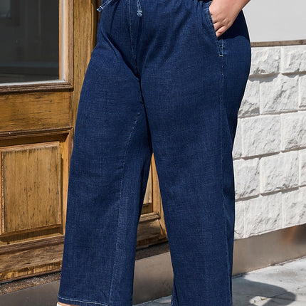 Real Teal Plus Size Drawstring High Waist Wide Leg Casual Jeans