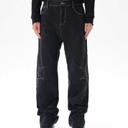 Contrast Color Loose Machete Jeans Men