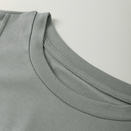 Medium Grey Solid Color Toothpick Stripe Round Neck T Shirt