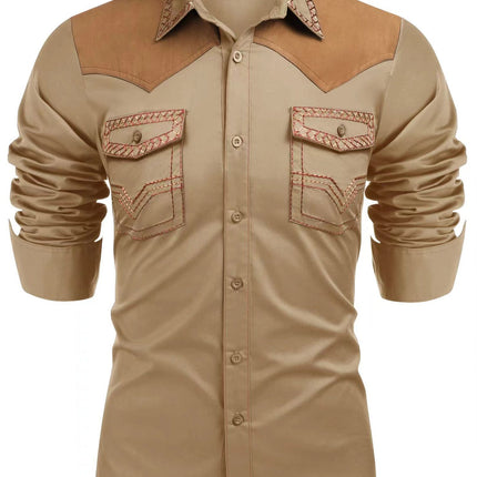 Western Denim Mid-length Tight Color Matching Men's Shirt