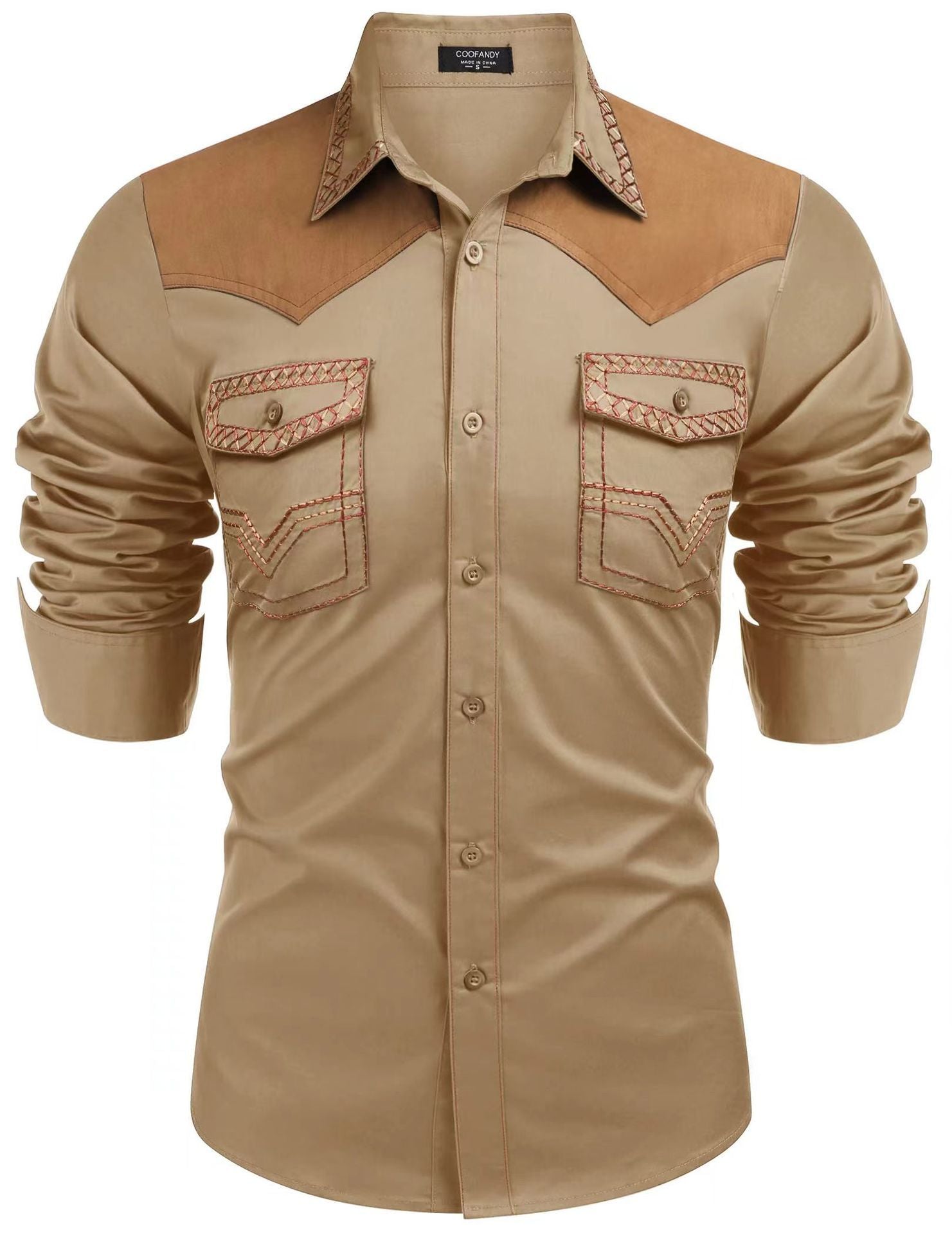 Western Denim Mid-length Tight Color Matching Men's Shirt