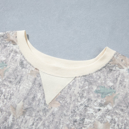 Khaki Camouflage Print Round Neck Long Sleeve Shift Plus Size Sweatshirt