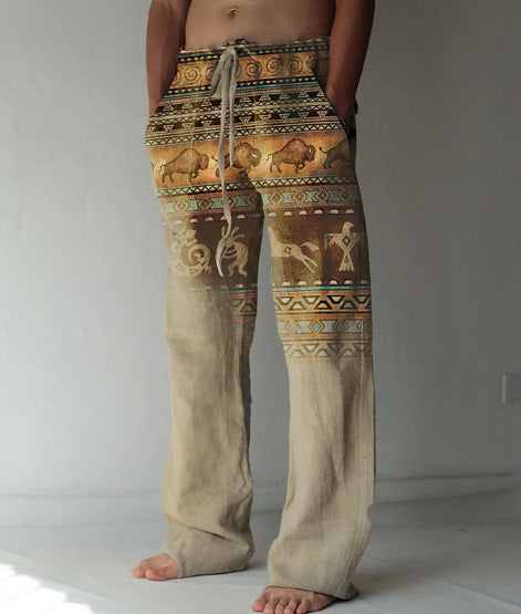 Men's Linen Printed Loose Casual Pants