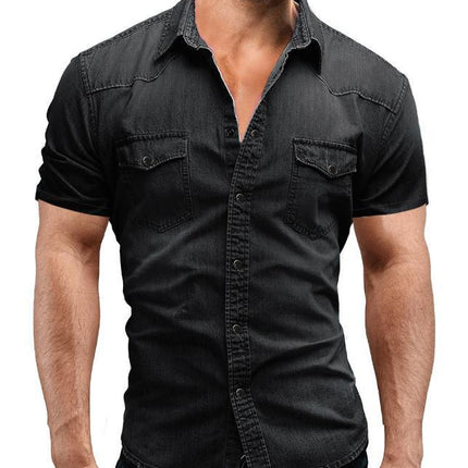 Casual Solid Color Men's Denim Short Sleeve Shirt